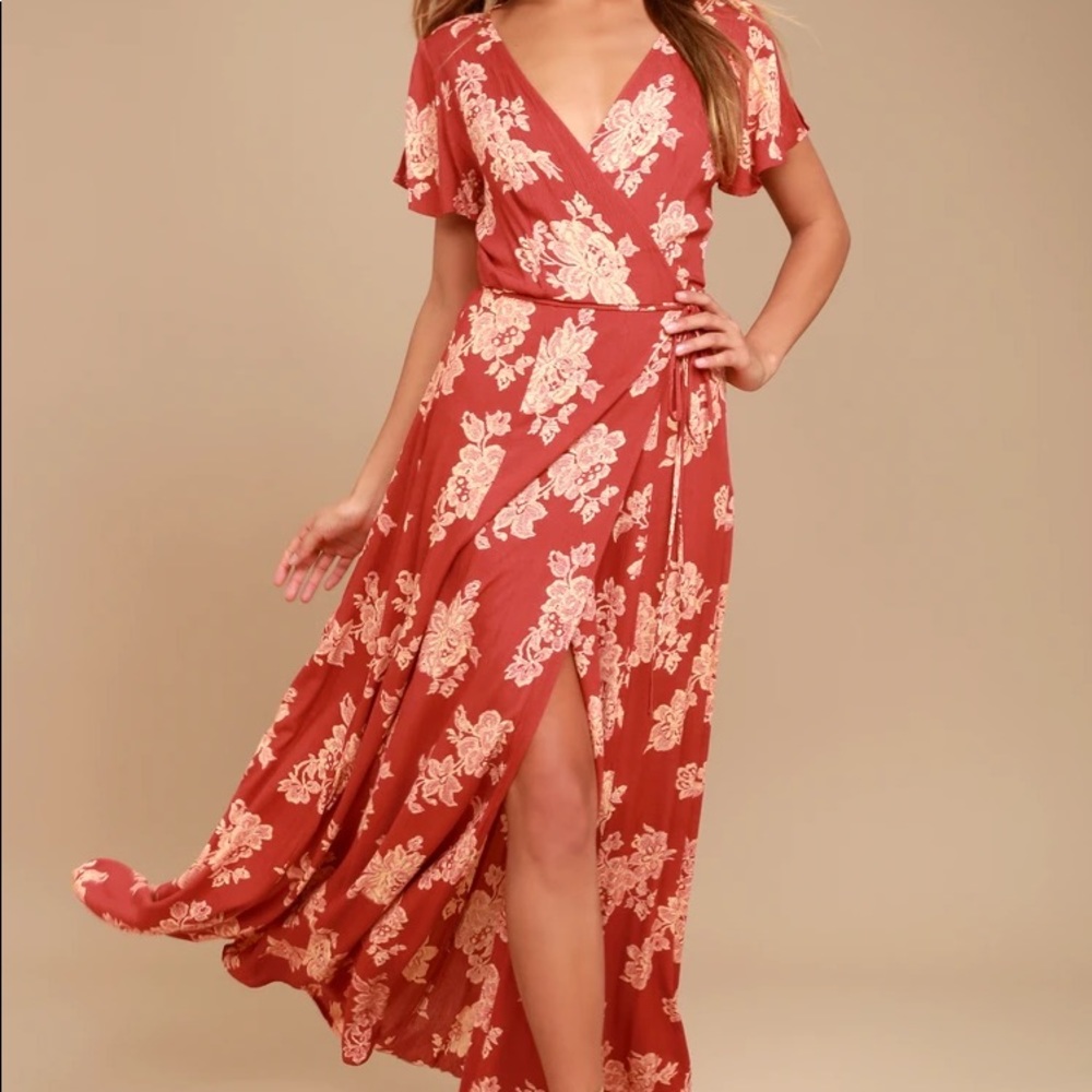 Floral rust wrap maxi dress